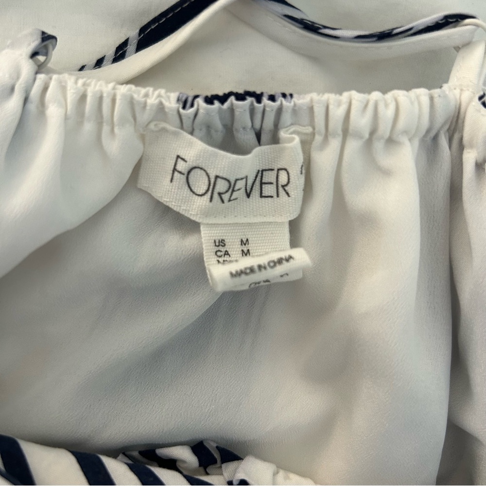 Forever 21 Dress Mini White Navy Blue Beach Stripe Crossback Tie Medium - Picture 5 of 7